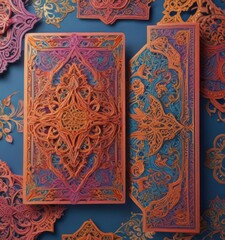 Wall Mural - Vibrant die-cut cards, intricate patterns, colorful cardstock , design element, design, cutout