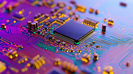 Poster - Close Up View Of Colorful Circuit Board With Microprocessor