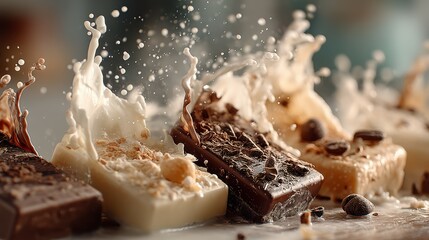 Poster - Delicious Chocolate and Milk Splashing Image