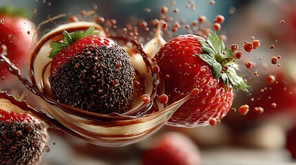 Aufkleber - Delicious Chocolate-Covered Strawberries Splashing