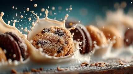Aufkleber - Delicious Cookies Splashing into Milk