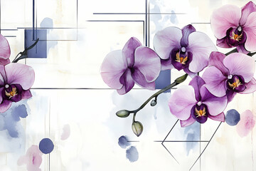 Poster - Abstract floral design with orchid blossoms and geometric shapes.