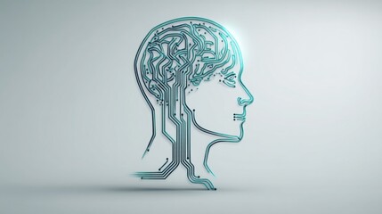Poster - Human head with circuitry forming a brain illustrating the concept of ai-driven insights and machine learning capabilities