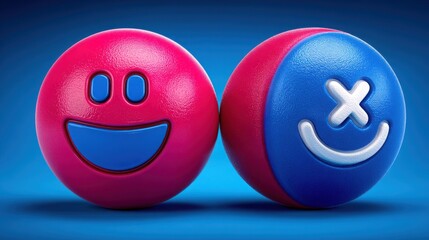 Poster - Two balls featuring smiley faces representing ai bias filter concept and emotional signal neutralization in technology