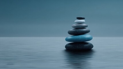 Poster - balanced stack of rocks in water symbolizing algorithmic stillness and calmness in automated systems