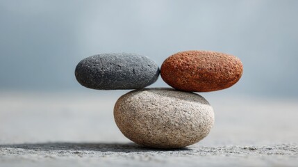 Poster - Three asymmetrical stones stacked harmoniously to create a unique iconic concept of balance through imbalance