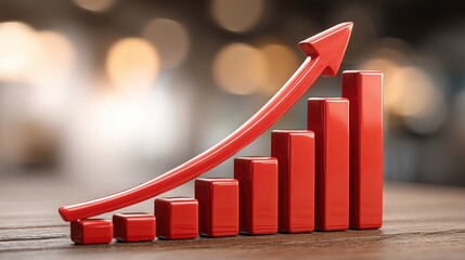 Poster - Bold red arrow rising signifying asymptotic growth and value approaching its limit in economic context