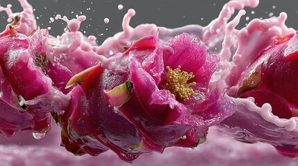 Poster - Vibrant Dragon Fruit Splash in Pink Milk Drink