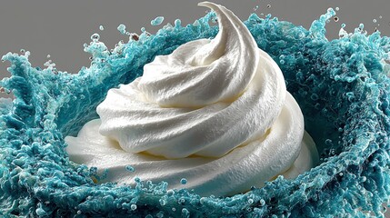 Poster - Whipped Cream Splash in Teal Liquid Dynamic Food Photography