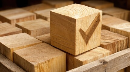 Poster - Wooden block casting a defined shadow on a light surface representing decision clarity and focus in life choices