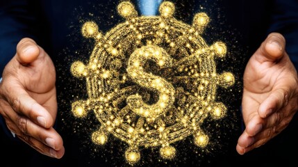 Poster - Individual holding a gold dollar sign representing the concept of tech-enabled investing and financial prosperity