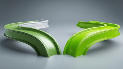 Poster - Two green curved lines intertwined representing directional neutrality and flexibility in a non-biased conceptual framework
