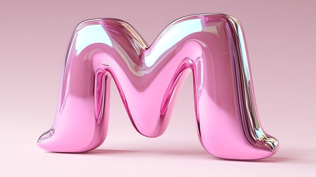 Cute letter M in a pink pastel color, on a white background, in a clipart style. 