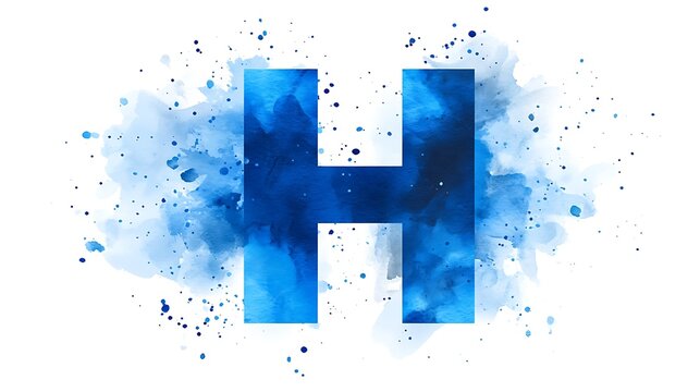 Letter H, light blue color, watercolor clipart with white background,  