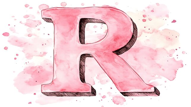 The letter R in a pink, watercolor-style clipart on a white background. 