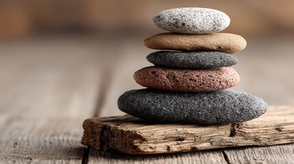 Poster - Balanced stack of rocks as a symbol of emotional zen and inner peace in a natural outdoor environment