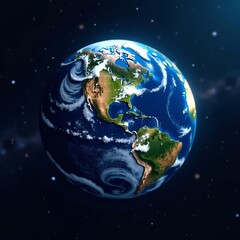 close up of rotating blue earth against dark starry background, motion, earth, orbit