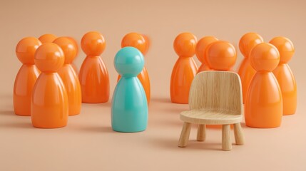 Poster - group of orange and blue figures surrounding a chair representing extreme decentralization in financ