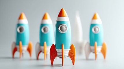 Poster - row of rockets prepared for launch representing extreme outcome scenario modeling concepts in strate