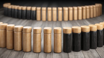 Poster - Collection of wooden pegs arranged in a pattern symbolizing financial correlation and trend disruption concepts