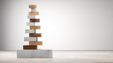 Poster - Tall wooden sculpture representing financial wellbeing in the context of technology platforms and digital innovation