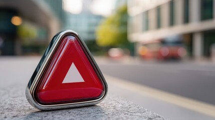 Poster - Striking red triangle shaped object symbolizing alertness and attention in art and design context