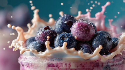 Poster - Delicious Blueberry Smoothie Splash with Milk