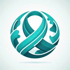 Poster - Clean illustration of a stylized teal ribbon forming a complete and protective circle, illustration creative 