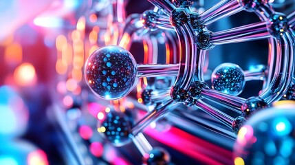 Wall Mural - futuristic molecular structure, neon glow - abstract