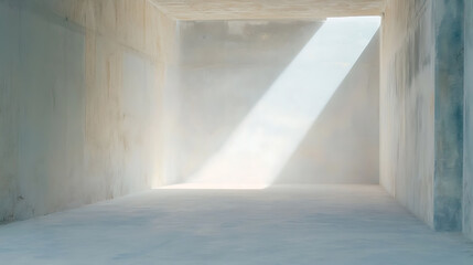 Poster - Light beam illuminating empty concrete space architectural photography minimalism soft atmosphere perspective