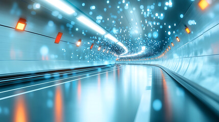 Poster - Dynamic motion in futuristic tunnel urban cityscape digital art nighttime perspective technology concept