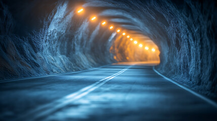 Poster - Serene night drive through illuminated tunnel mountain road photo tranquil environment low angle journey concept