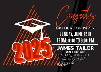 Poster - Class of 2025 Graduation design template. Vintage party invitation, congratulation event, greeting card. Vector high school or college graduate poster.