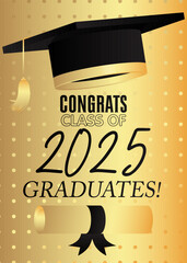 Poster - Class of 2025 Graduation design template. Vintage party invitation, congratulation event, greeting card. Vector high school or college graduate poster.
