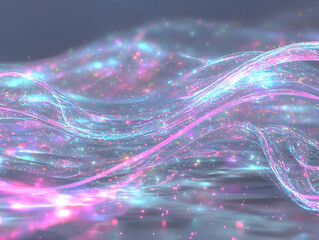 Poster - Dynamic light waves abstract digital art vibrant colors virtual environment aesthetic viewpoint motion concept