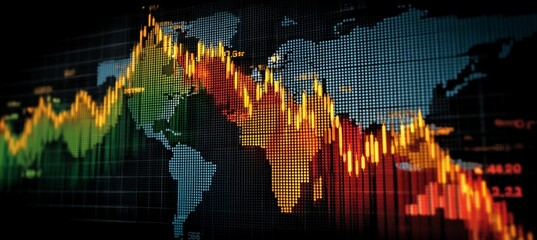 Poster - Stock market crash crisis chart with world map. Finance statistic value trade data. Bankruptcy investment recession. Generative AI technology.	
