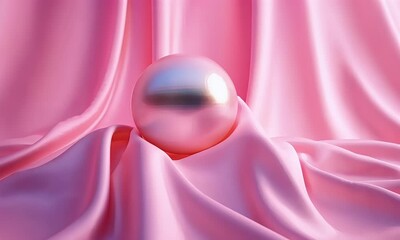 Fototapete - Pink and white silk satin background, illustration, light pink gradient, flowing fabric texture, silk fabric, light purple and gold color scheme, soft tones, elegant style, 