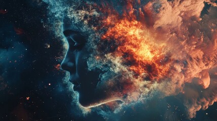 Wall Mural - Abstract cosmic face formed by swirling gas and fire.