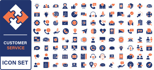 Poster - Customer service and support line icons collection. Big UI icon set in a flat design. Thin outline icons pack. Vector illustration