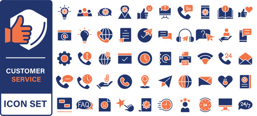 Poster - Customer service and support line icons collection. Big UI icon set in a flat design. Thin outline icons pack. Vector illustration