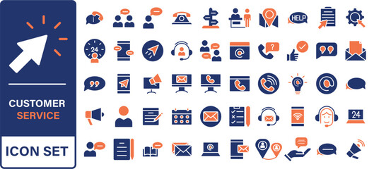 Poster - Customer service and support line icons collection. Big UI icon set in a flat design. Thin outline icons pack. Vector illustration
