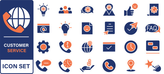 Poster - Customer service and support line icons collection. Big UI icon set in a flat design. Thin outline icons pack. Vector illustration