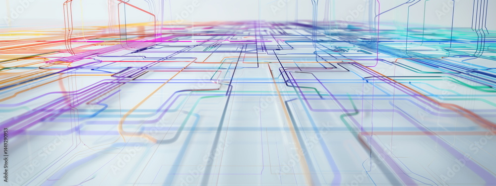 Routing, connections, distribution pipes concept as in facility design