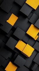 Poster - Abstract design of 3D cubes in black and gold, textured pattern for background use
