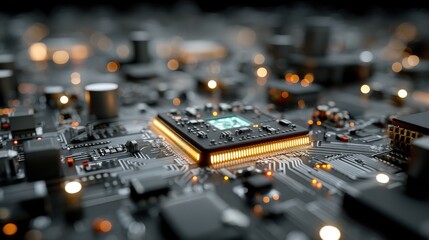 Aufkleber - Intricate 3d rendering of a quantum computer circuit board featuring illuminated elements in a futuristic style