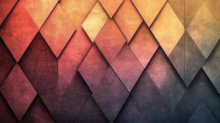 Poster - abstract geometric pattern of layered, textured, rhombus shapes in warm earth tones