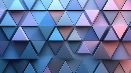 Poster - abstract geometric pattern of many triangles in various shades of blue, pink, and gray