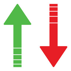 Poster - Up and down arrow set. Green arrow up and red arrow down pointing vector, Up and down long arrows, Long arrow vector icon. vector illustration.