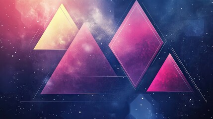 Poster - abstract geometric shapes in vibrant colors against a cosmic backdrop