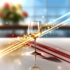 Poster - Elegant Wine Glass with Golden Highlights and Refraction Effects, a Fusion of Art and Sophistication